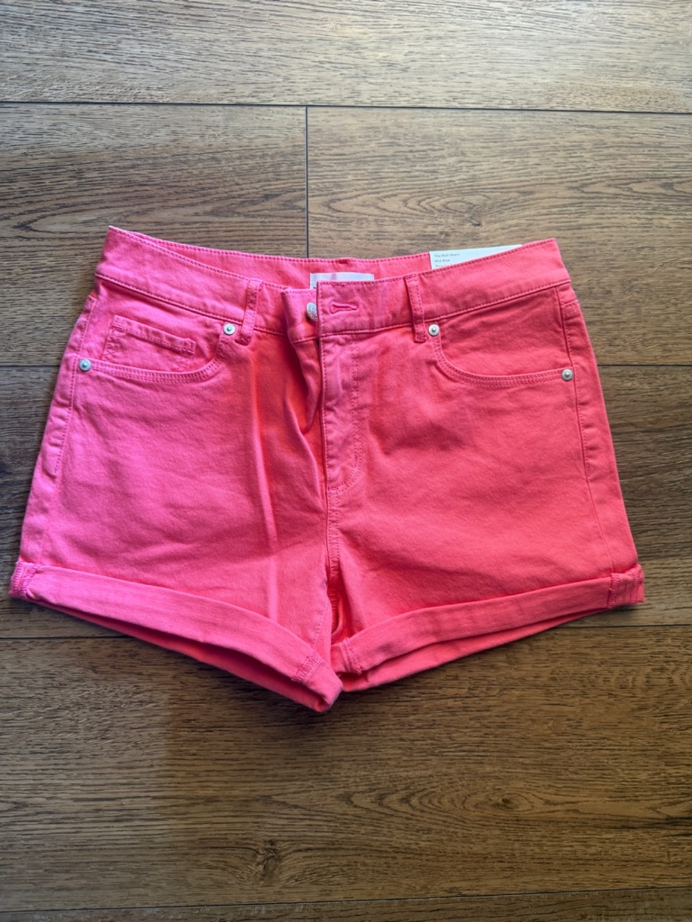 LOFT Coral-Pink Denim Roll-Hem Shorts